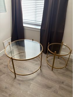 Gold Trim Glass Coffee Table Set