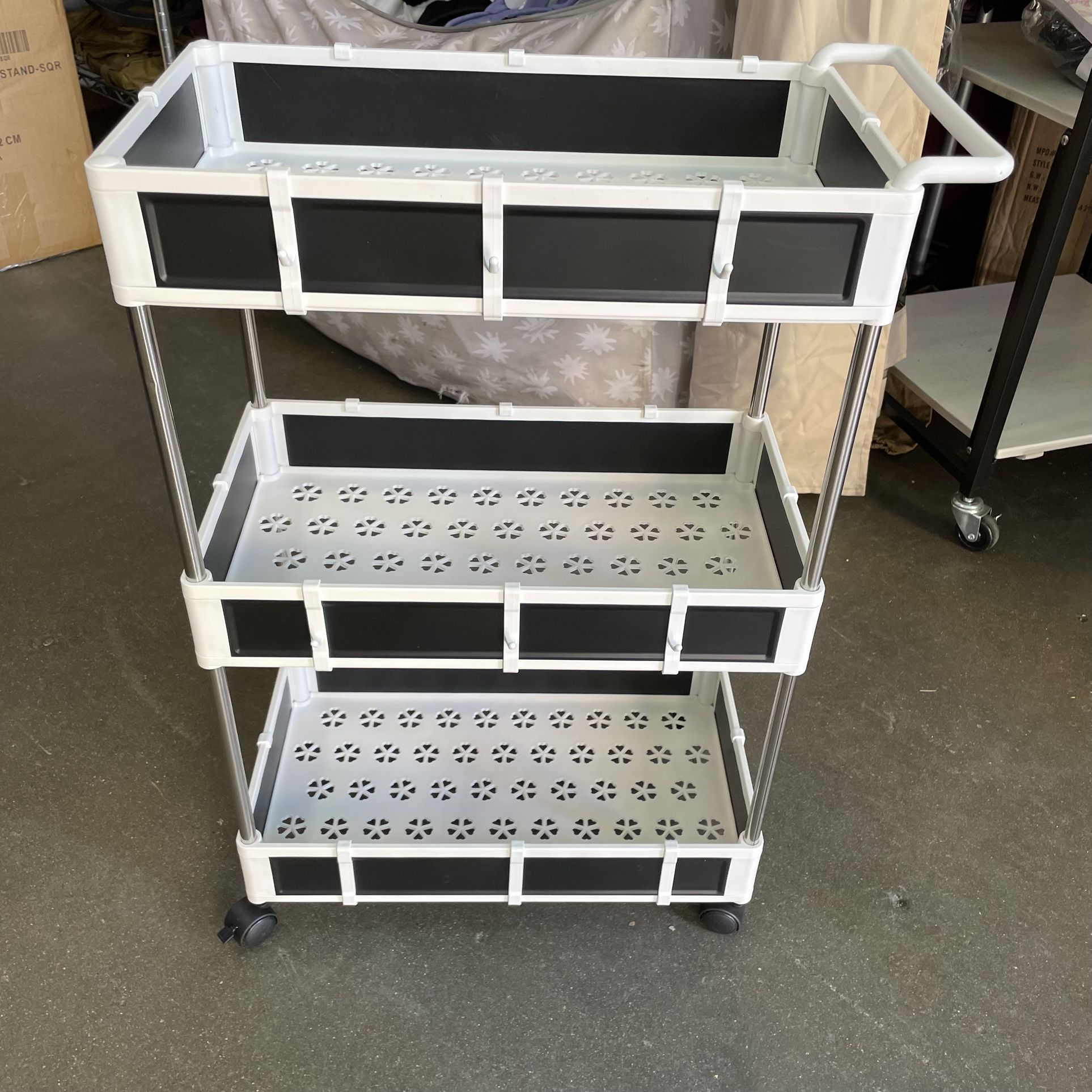3 - Tier Rolling Utility Cart with Handle Storage Shelves with Hooks