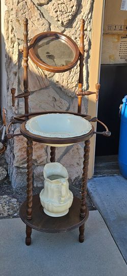 Antique Victorian-Style Barley Twist Washstand with Pitcher & Basin