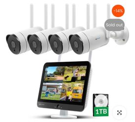 All In One 2K Wireless Security Camera System With 12" HD Monitor & 1TB HDD