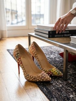 AUTHENTIC Christian Louboutin Follies Spikes - Rare Floral Print - Size 37.5