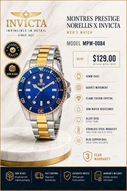 Montres Prestige Norellis X Invicta Men's Watch - 42mm. Steel, Gold (MPW-0084)