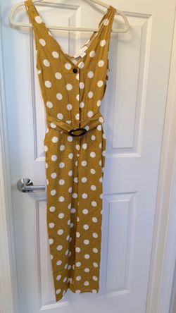 Womens mustard yellow jumpsuit with white bobbyprint