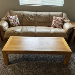 Genuine Leather, Solid Oak Full Living Room Set