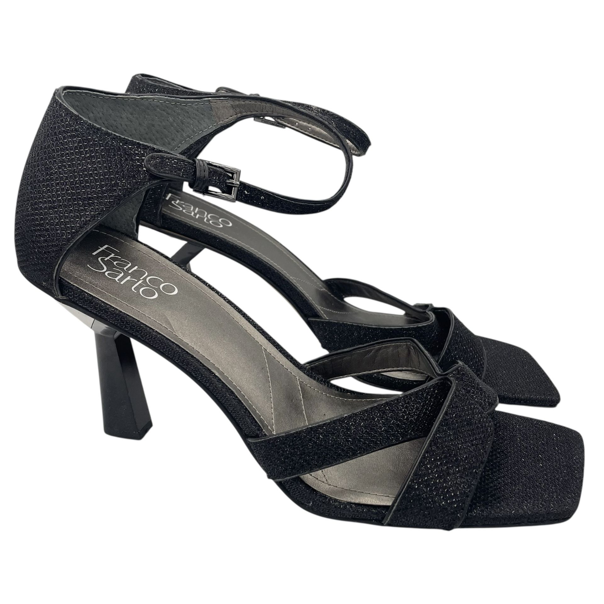 Franco Sarto Rania stiletto cut-out ankle strap black heel sandals Size 11