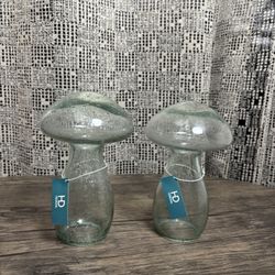 Set of 2 Hand-Blown Glass Mushroom Decor Pieces