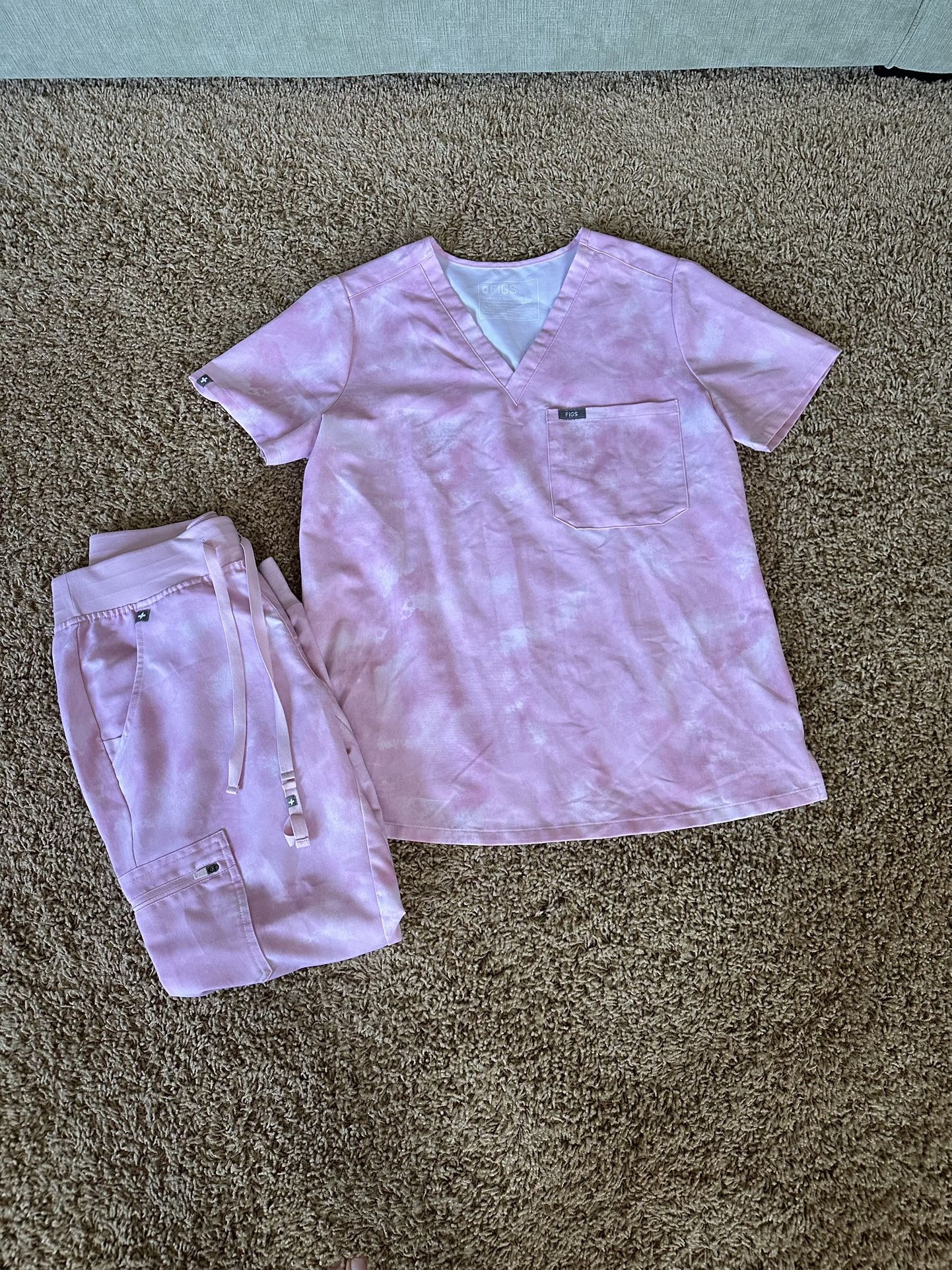 Rare! Figs Pink Marbled Rose Scrub Set S & XSP