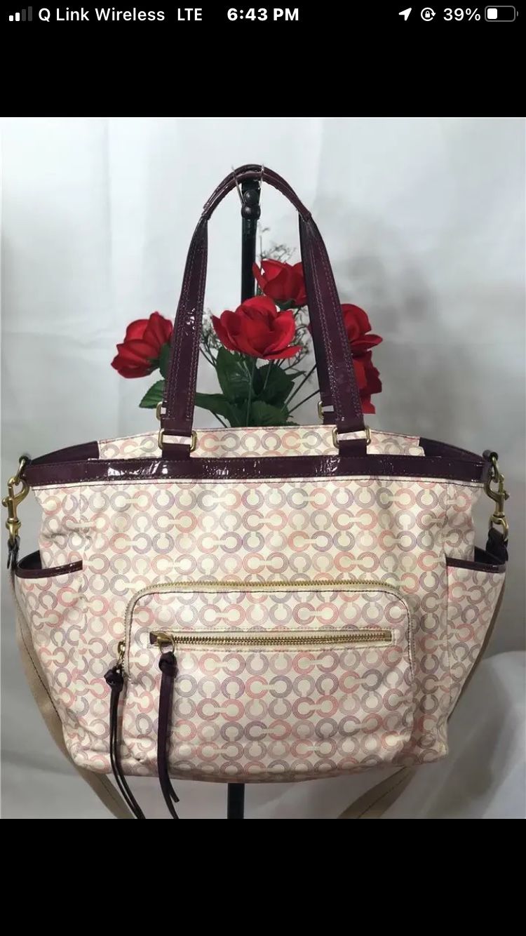 COACH CC Pink & Purple White Coated Canvas Diaper Baby Bag #15999