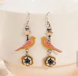 Bird and Flower Dangle Earrings