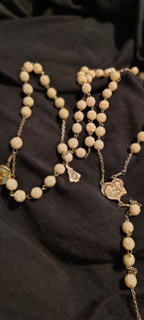 Sterling Silver Rosary Necklace Made In Italy