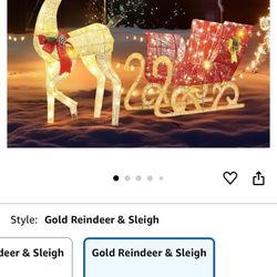 Christmas Decorations: Lighted Reindeer & Sleigh Outdoor Display, Multicolor, 270 LED Lights, Weatherproof, Easy Assembly