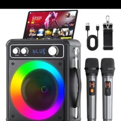 Karaoke Machine with 2 Wireless Microphones, Portable Bluetooth Speaker for Adults Kids, PA Systems Support TWS Echo Adjust TF USB AUX for Home Party 