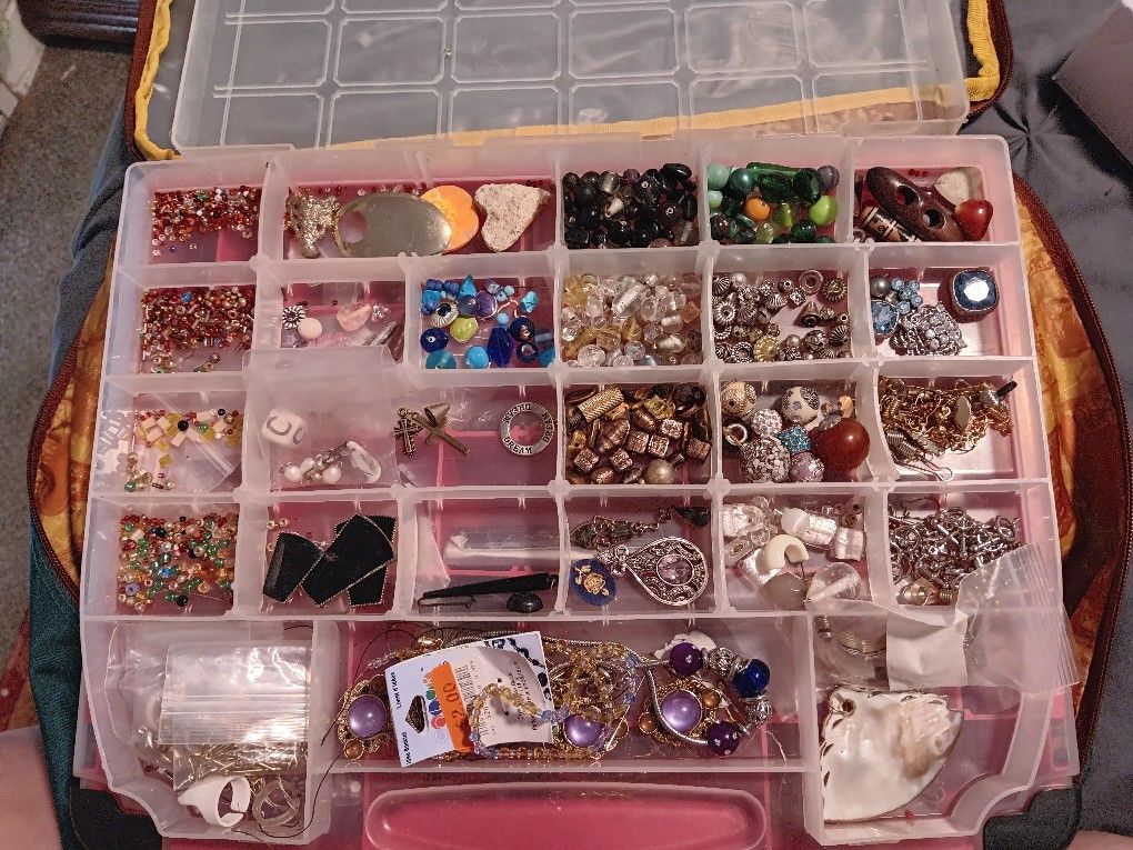 Large Double Sided Bead Organizer FULL of Beads, Trinkets, Clasps, Etc
