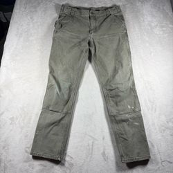 Y2K Carhartt BN3340-M Rugged Flex Slim Pants 34x30 Green Duck Double Knee #1959