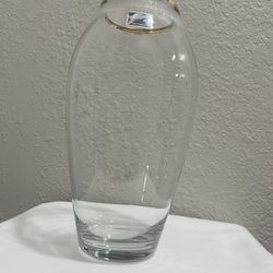 Glassics Impression 10.5” Clear Glass Vase With Frosted Band and Gold Rim 