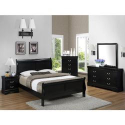 Brand New Black Queen Bedframe + Dresser + Mirror + Nightstand 4PCs Set