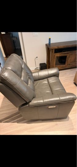Owen Dark Gray Leather Power Swivel Glider Recliner