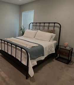 Queen Bed Frame, Box Spring and 2 Nighstands