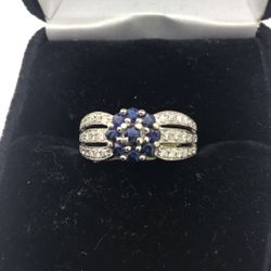 14k White Gold Diamond & Blue Sapphire Size 7 Ring 3.2 Grams 💵  💳  💵  Cash and Card Accepted