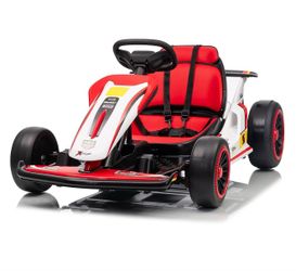 24V Kid Go Kart, 7AH Battery Powered Electric Vehicle, w/150 * 2 Motors, Drifting Car, Soft Start, Music, Horn Honking and Safety Belt, Gift for Kids 