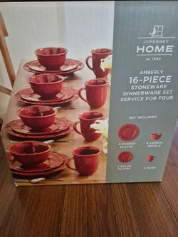 JCPenney Home Amberly 16 Piece Stoneware Dinnerware Set New Open Box