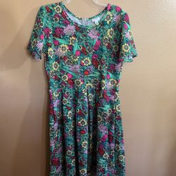LuLaRoe Amelia Green Floral Dress XL
