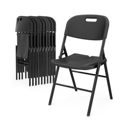 Set of 10 VINGLI Folding Chairs, Heavy Duty Foldable Chair Portable HDPE Plastic Seat with Steel Frame for Indoor Outdoor Dinning Party Wedding School