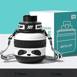 BOTTLE JOY Black and White Water Bottle with Strap