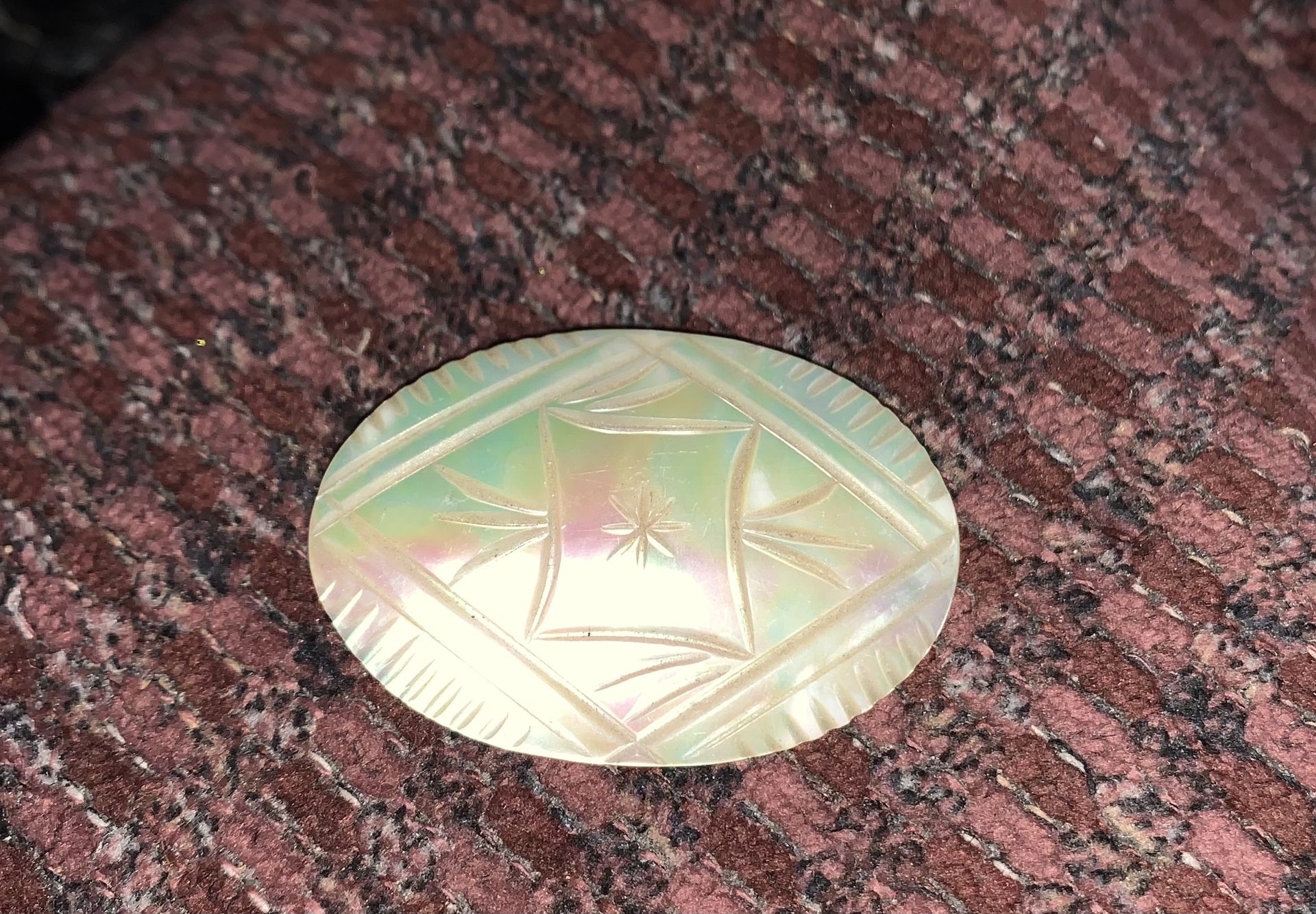Vintage Engraved Mother of Pearl Brooch