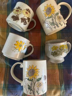 Vintage floral sunflower mugs coffee cup lot