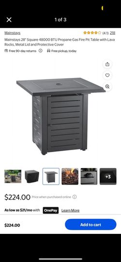 Mainstays 28" Square 48000 BTU Propane Gas Fire Pit Table - Brand new in the box