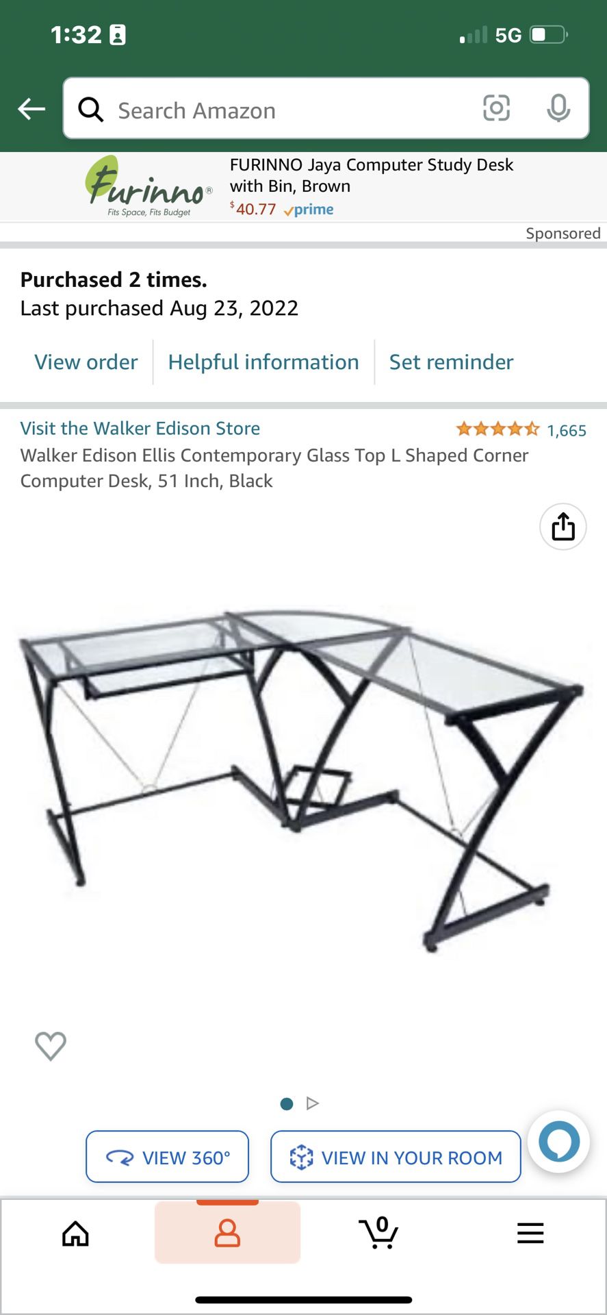 Walker Edison Ellis Contemporary Glass Top L Shaped Corner Computer Desk, 51 Inch, Black