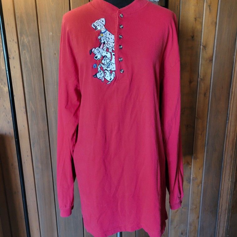 Vintage Disney Store Red 101 Dalmatians Long Sleeve Shirt Sz Lg Embroidered