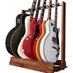 Guitar Stand, Multi Guitar Rack for Acoustic, Electric, Bass Guitars, Hand Welded Steel & Black Walnut Hardwood, Padded Guitar Holders, Guitar Stands 