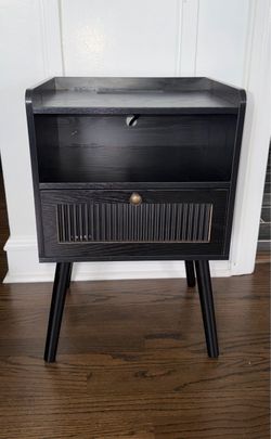 Black Mid Century Nightstand With Charging Station.