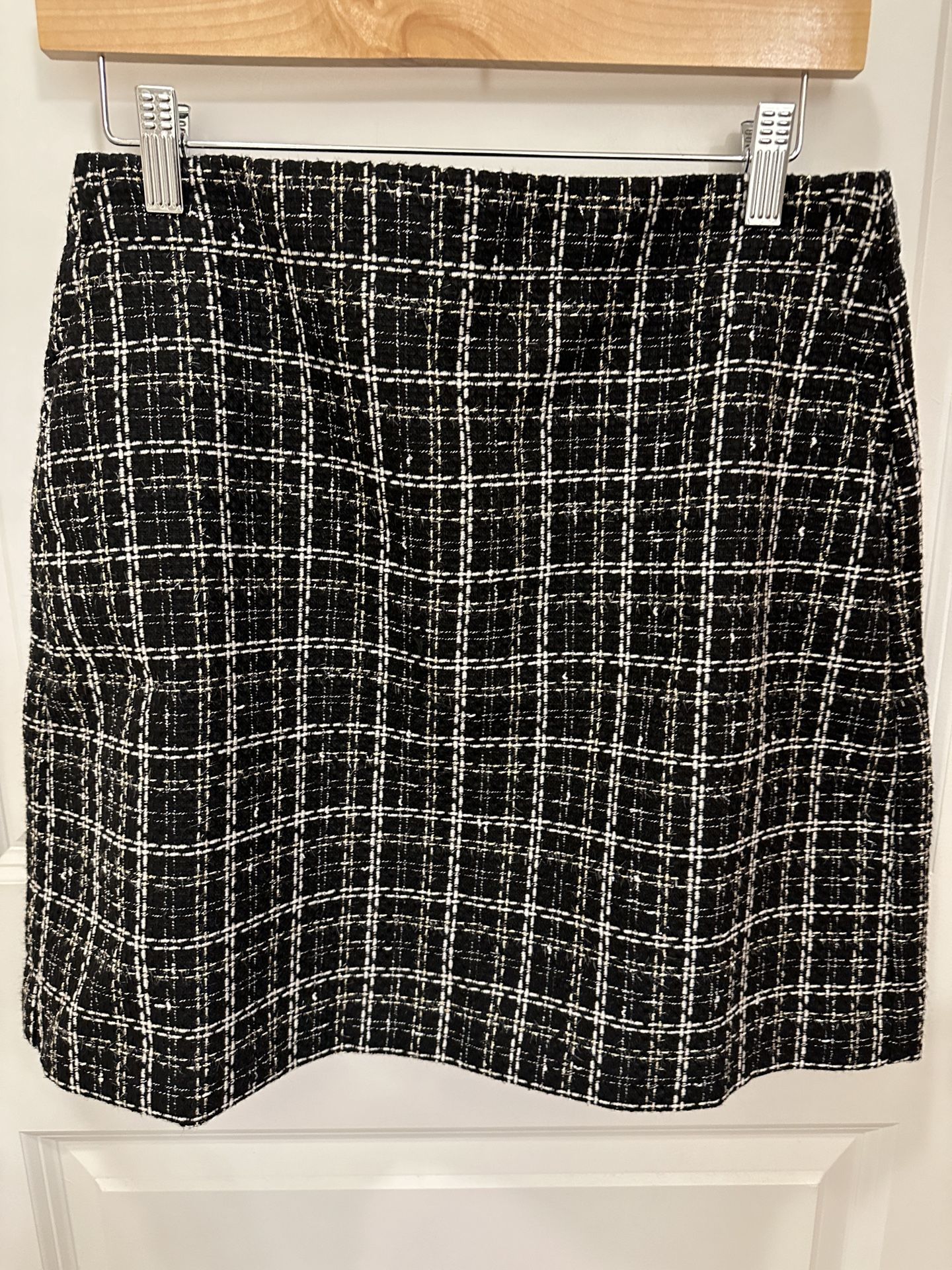 Black, White & Gold Plaid Mini Skirt
