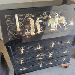 Black Lacquer Asian Secretary Desk