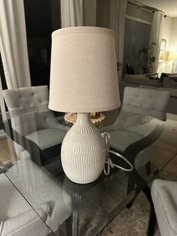 White Ceramic Table Lamp with Linen Shade