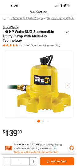 Shop Wayne 1/6 HP WaterBUG Submersible Utility Pump with Multi-Flo Technology *****