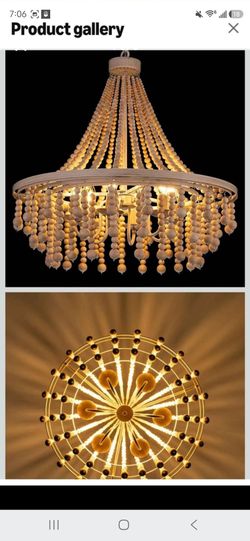 TOCHIC Wood Bead Chandelier 26.8", 6-Light Boho Chandeliers Farmhouse Large Beaded Chandelier for Dining Living Room Bedroom Bohemia Coastal Pendant L