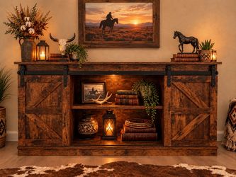 Rustic Barn Door Wood TV Console Cabinet
