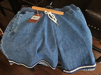 Mitchell and Ness Denim Shorts with Drawstring Waist Size L