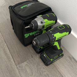Greenworks 24V Brushless Drill / Impact Driver Combo Kit, (2) 1.5Ah USB (Power Bank) Batteries and Charger Included