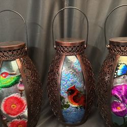 Barbara King 19.5" Illuminated Botanical Press Glass Lantern 