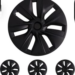 Tesla Model Y Wheel Covers19 Inch Matte Black Wheel Covers Support Logo Range Improvement (4 PCS) OEM Style for 2020-2023 Model Y Hubcaps Replacement