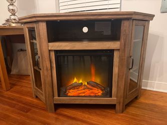 Corner Electric Fireplace TV Stand with Storage – Blows Heat