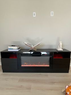 Black TV Stand with Electric Fireplace