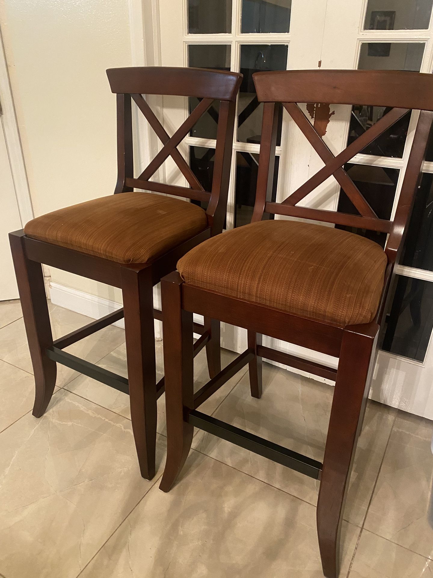 Brown wooden heavy barstools set of 2
