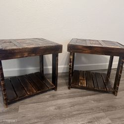 Rustic Wooden End Tables (Pair)