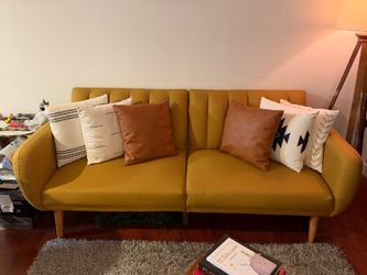 Mid-Century Modern Mustard Yellow Futon Sofa